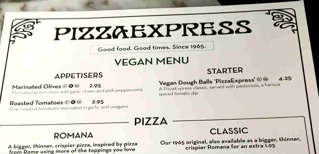 New vegan menu at Pizza Express
