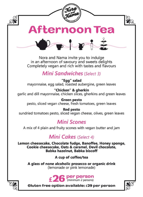 afternoon tea menu Fat Gay Vegan